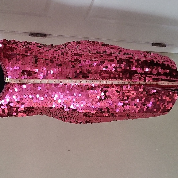 NWT Chaudry HOT PINK Silk & Sequin Dress Size Large - Picture 7 of 12